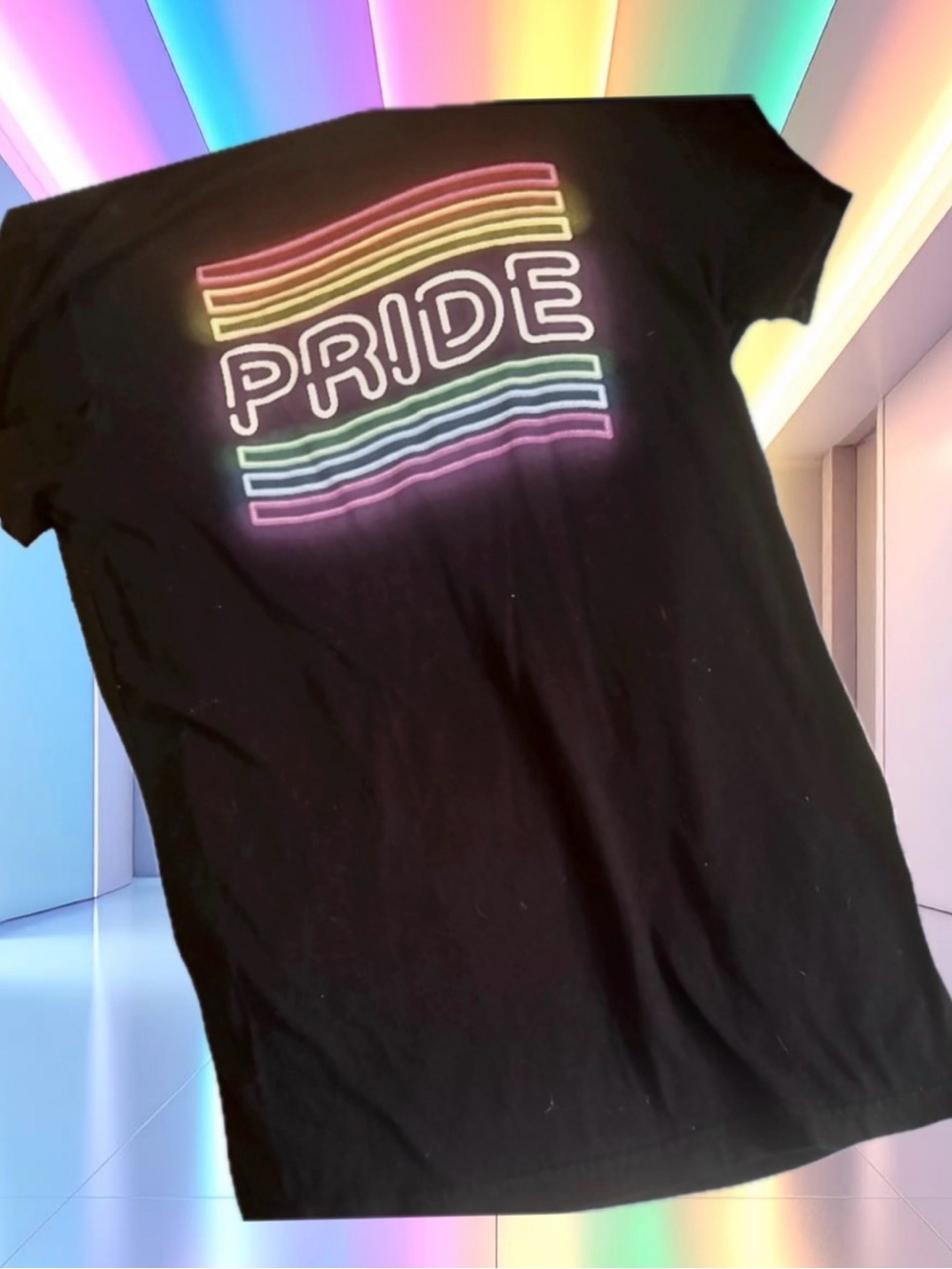 Gay Pride T-Shirt with Neon Rainbow Design